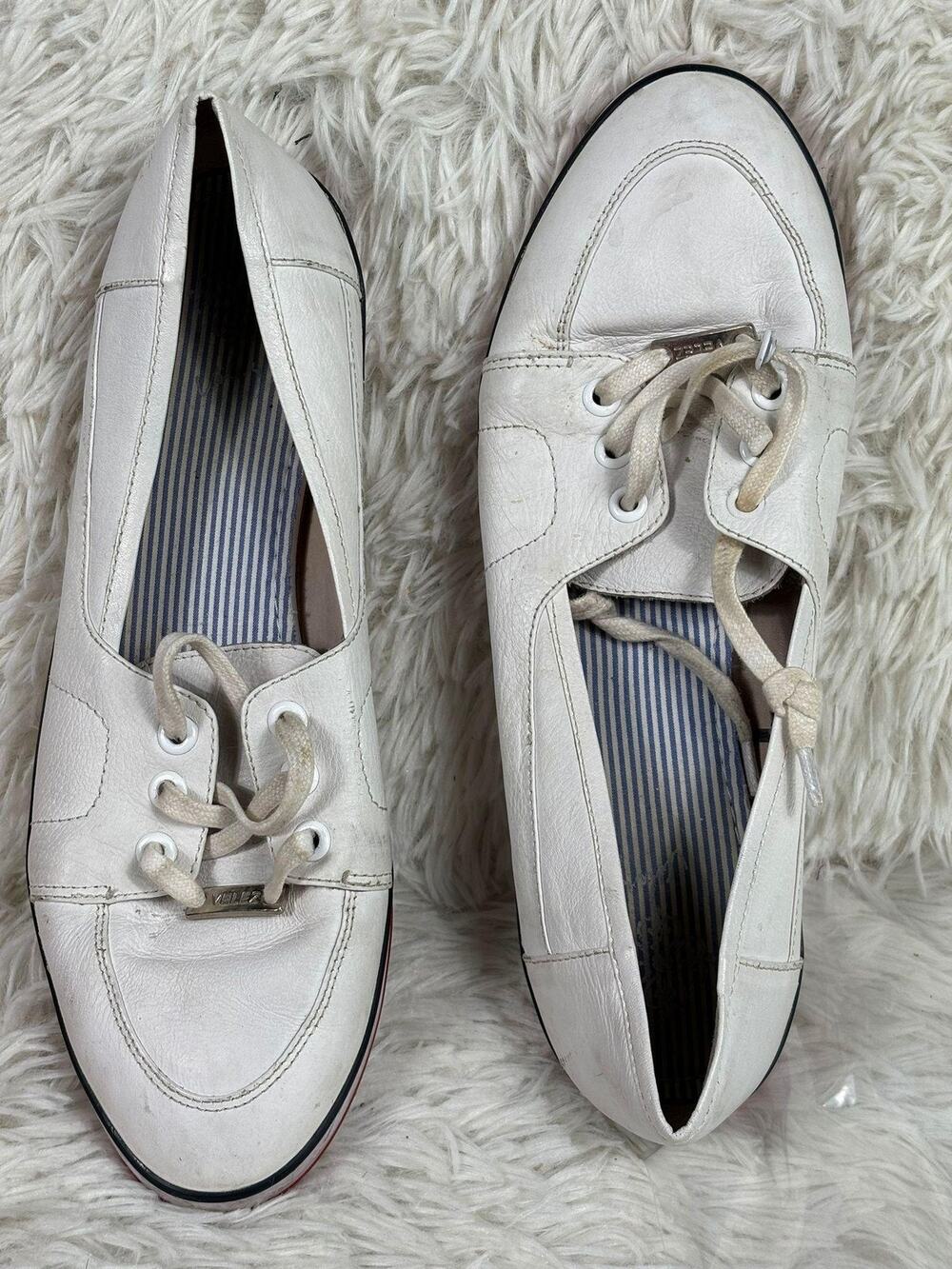Velez Shoes Womens Size 9 White Leather Lace Up Casual Sneakers Flats Boat Style